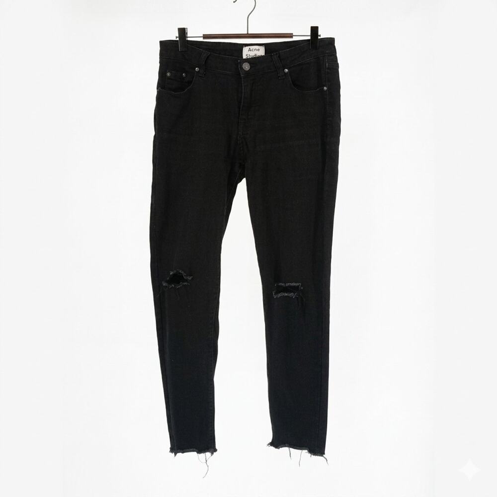 Acne Studios Tram FR Distressed Womens 30 Slim Jeans Black Luxury Chic Grunge